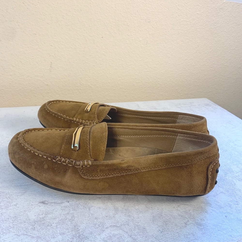 Vionic Ashby 10 Women's Loafers Tan Brown Suede Gold Bar Driving Moccasins - Picture 2 of 14